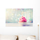 Delicious birthday cupcake on wooden table Wall Mural