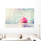 Delicious birthday cupcake on wooden table Wall Mural