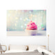 Delicious birthday cupcake on wooden table Wall Mural