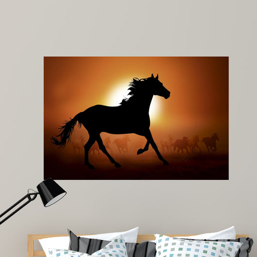 Silhouette of a horse in sunset Wall Mural