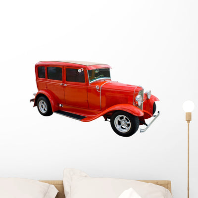 Red Hotrod Wall Decal shown on a wall