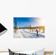 Cross-country skiing in Scandinavian winter landscape at sunset Wall Mural