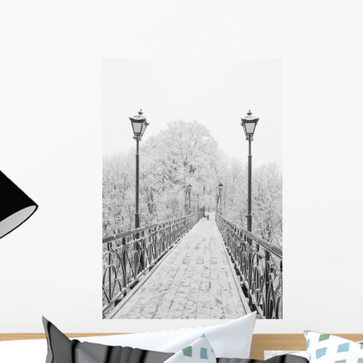 Winter city park. Lovers Bridge in Kiev. Ukraine. Wall Mural
