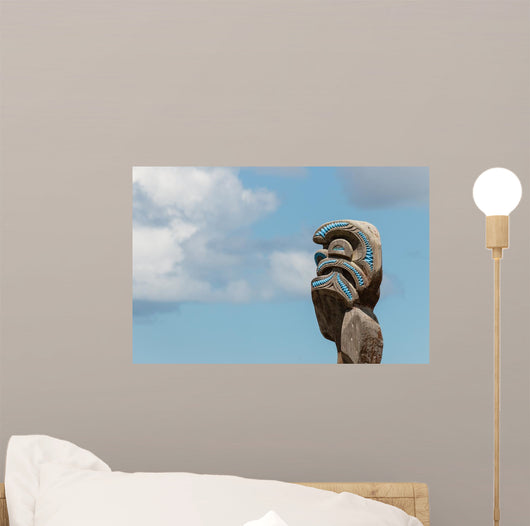 Maori Totem against Blue Wall Mural