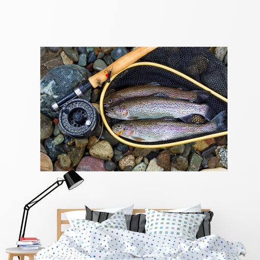 Trout inside Landing Net Wall Mural