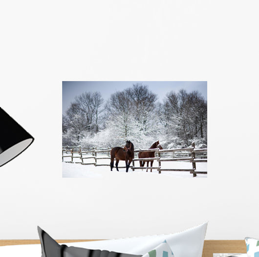 Chestnut horses winter Wall Mural