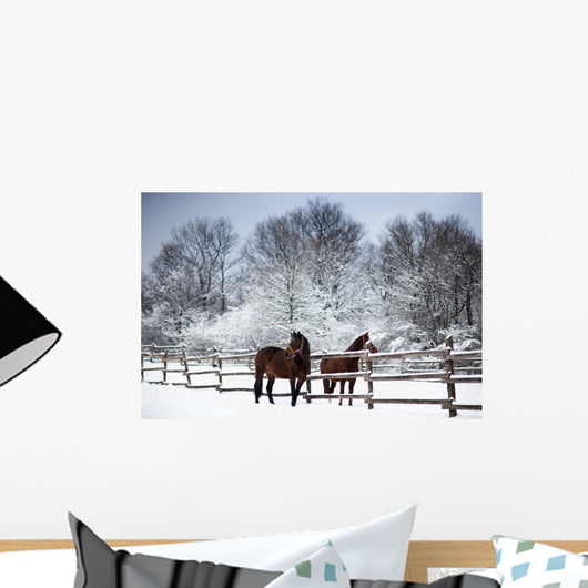 Chestnut horses winter Wall Mural