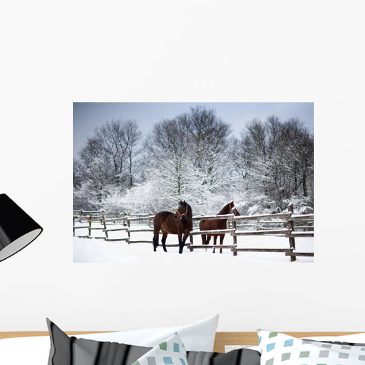 Chestnut horses winter Wall Mural
