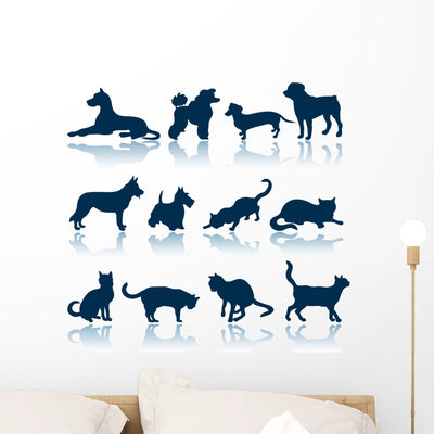 Dogs and Cats Silhouettes Wall Stickers shown on a wall