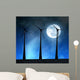 Wind turbines in the night sky with moon. Wall Mural