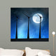 Wind turbines in the night sky with moon. Wall Mural