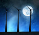 Wind turbines in the night sky with moon. Wall Mural