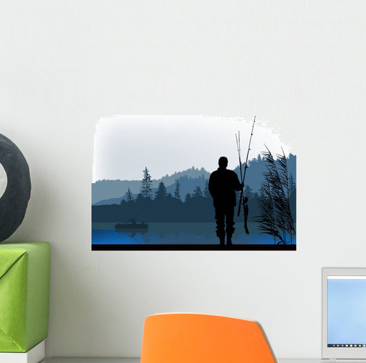fisherman silhouette at morning Wall Mural