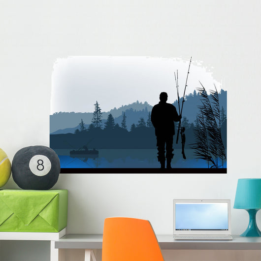 fisherman silhouette at morning Wall Mural