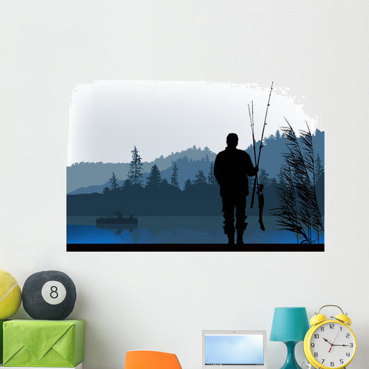 fisherman silhouette at morning Wall Mural