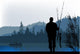 fisherman silhouette at morning Wall Mural