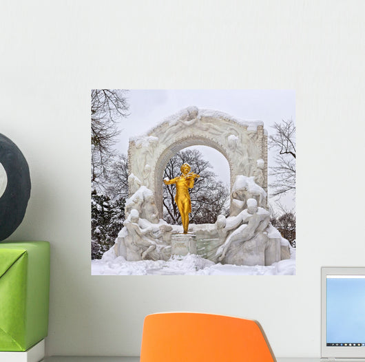 Statue of Johann Strauss in winter in Vienna Stadtpark Wall Mural