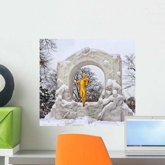 Statue of Johann Strauss in winter in Vienna Stadtpark Wall Mural