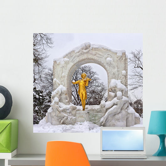 Statue of Johann Strauss in winter in Vienna Stadtpark Wall Mural