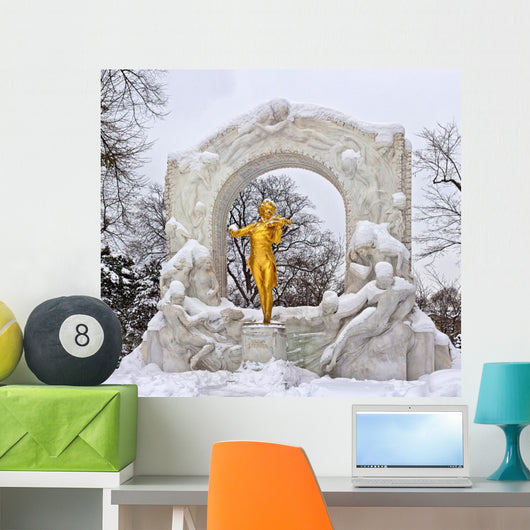 Statue of Johann Strauss in winter in Vienna Stadtpark Wall Mural