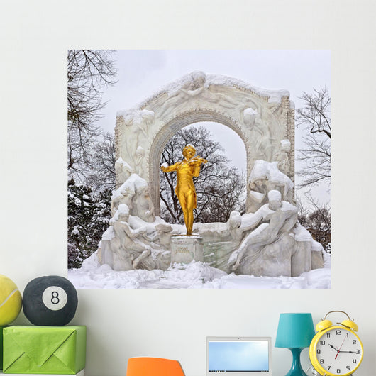 Statue of Johann Strauss in winter in Vienna Stadtpark Wall Mural