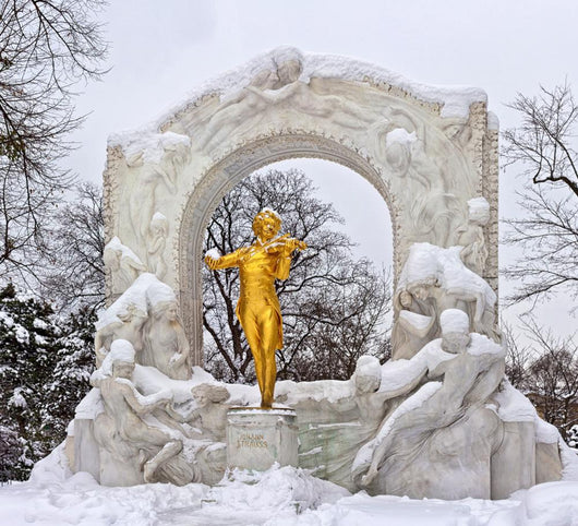 Statue of Johann Strauss in winter in Vienna Stadtpark Wall Mural
