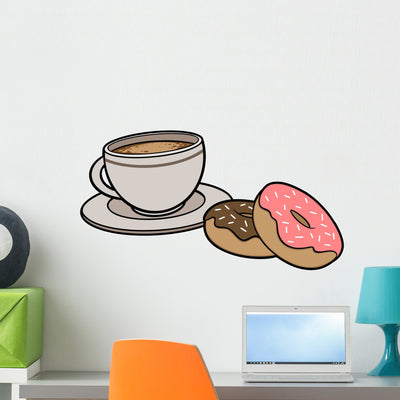Cafe Donuts and Coffee Wall Decal shown on a wall