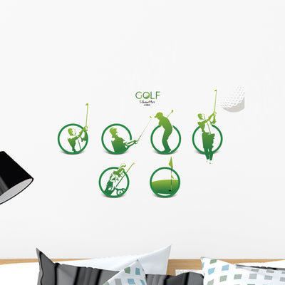 Golf Player Silhouettes Wall Stickers shown on a wall