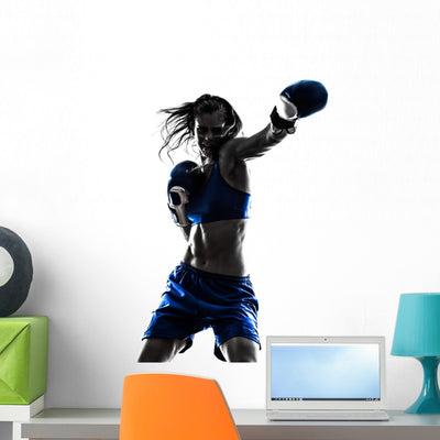 Woman Boxer Boxing Kickboxing Wall Decal shown on a wall