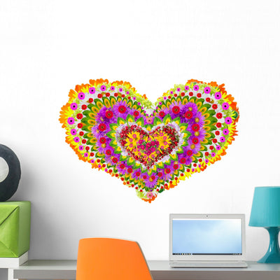 Floral Heart Mandala Wall Decal shown on a wall