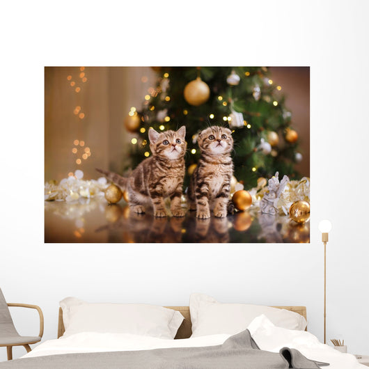 British Kitten Christmas Wall Mural