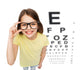 smiling little girl in eyeglasses with eye chart Wall Mural