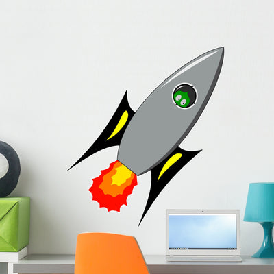 Alien Rocket Wall Decal shown on a wall
