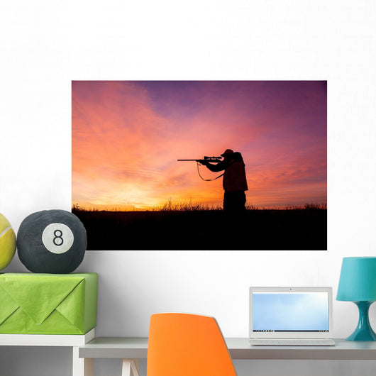 Rifle Hunter Silhouetted Sunrise Wall Decal