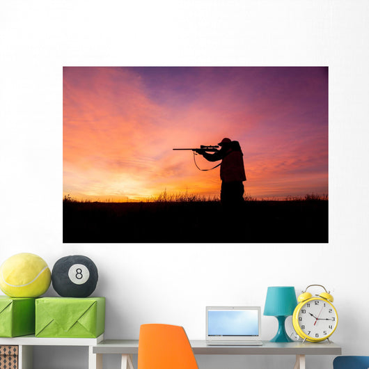 Rifle Hunter Silhouetted Sunrise Wall Decal