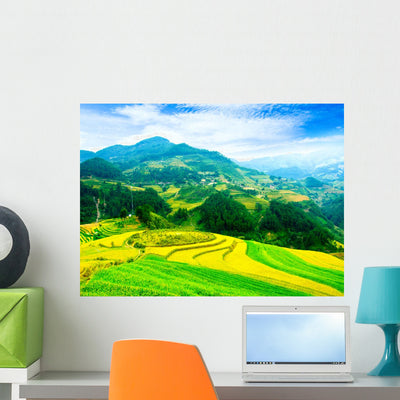 Rice Fields Terraces Vietnam Wall Decal shown on a wall