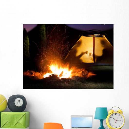 Night camping in the mountains. Wall Mural