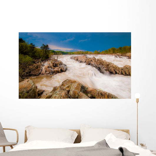 Stormy spring day at Great Falls, on the Potomac River northwest Wall Mural