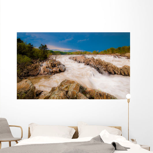 Stormy spring day at Great Falls, on the Potomac River northwest Wall Mural