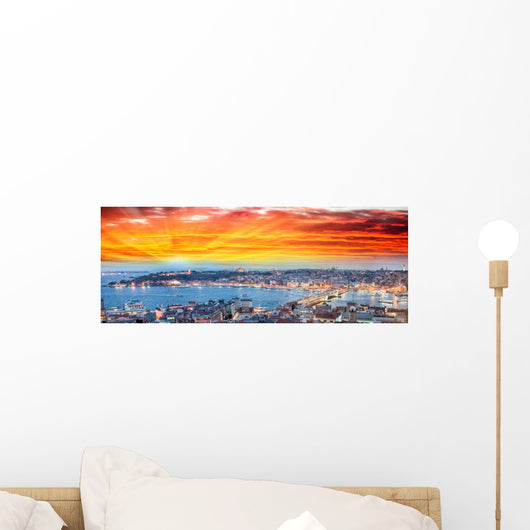 Wonderful panoramic view of Istanbul at dusk across Golden Horn Wall Mural