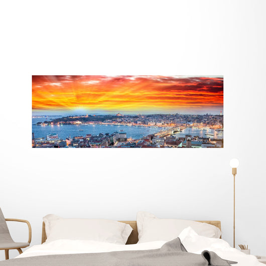 Wonderful panoramic view of Istanbul at dusk across Golden Horn Wall Mural
