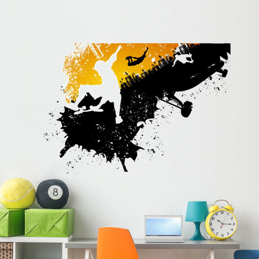 Skateboard Abstract City Background Wall Decal
