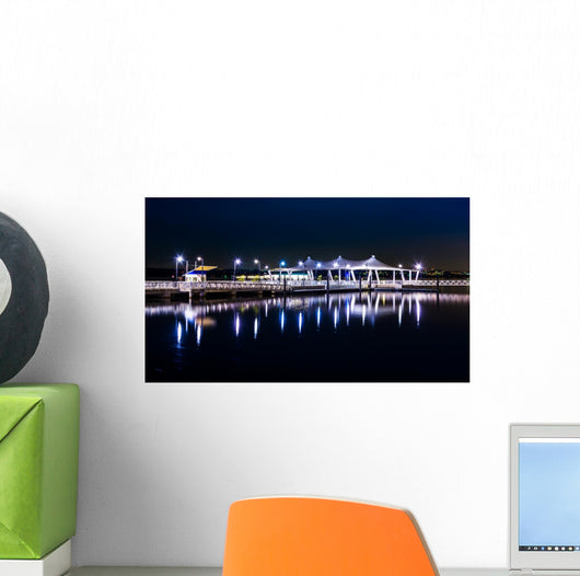 Pier reflecting in the Potomac River at night, in National Harbo Wall Mural