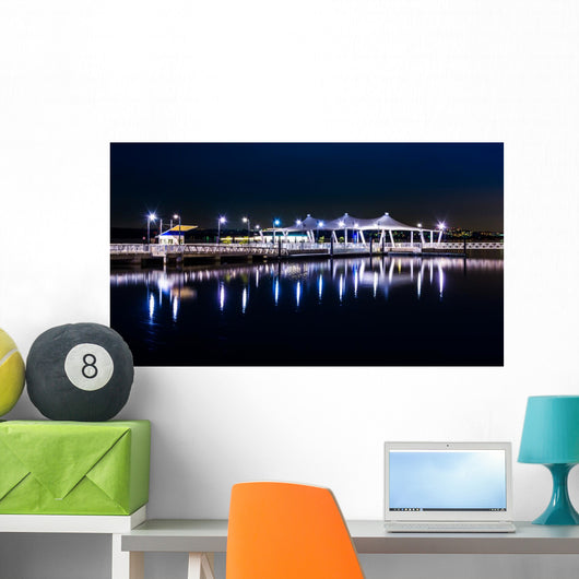 Pier reflecting in the Potomac River at night, in National Harbo Wall Mural