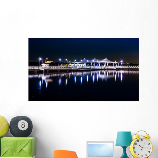 Pier reflecting in the Potomac River at night, in National Harbo Wall Mural