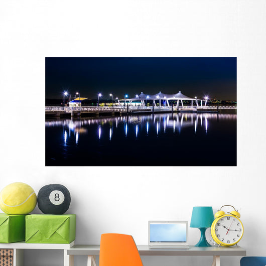 Pier reflecting in the Potomac River at night, in National Harbo Wall Mural