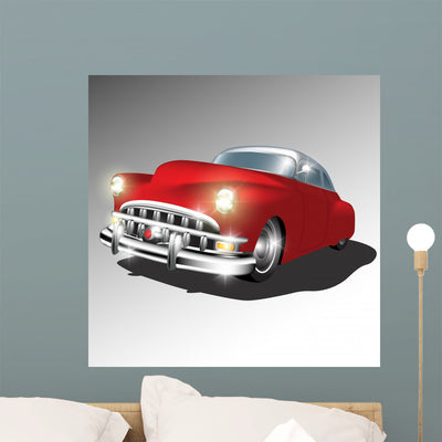 Retro Classic Car Wall Mural shown on a wall