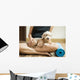 woman holding dog in yoga class Wall Mural