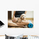 woman holding dog in yoga class Wall Mural