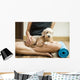 woman holding dog in yoga class Wall Mural